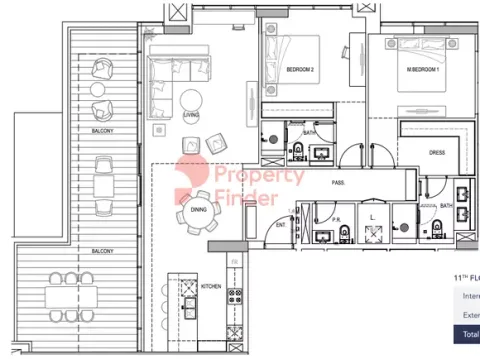 Floor plan, 2 Beds, 1,768 sq ft