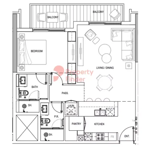Floor plan, 1 Bed, 904 sq ft