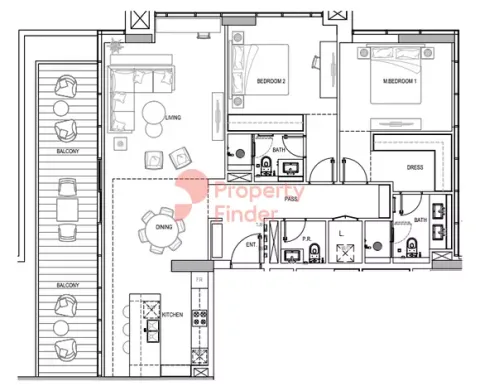 Floor plan, 2 Beds, 1,606 sq ft
