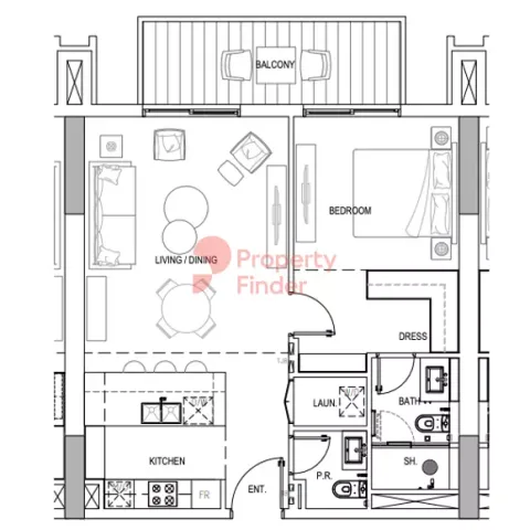 Floor plan, 1 Bed, 816 sq ft