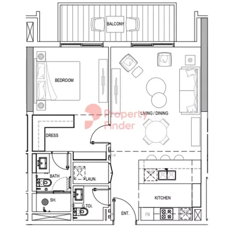 Floor plan, 1 Bed, 817 sq ft