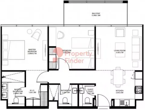 Floor plan, 2 Beds, 995 sq ft