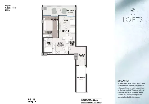 Floor plan, 1 Bed, 622 sq ft