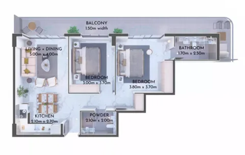 Floor plan, 2 Beds, 1,183 sq ft