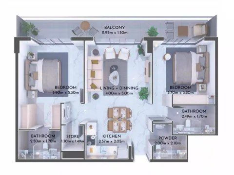 Floor plan, 2 Beds, 1,116 sq ft