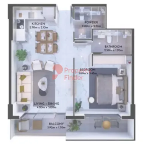 Floor plan, 1 Bed, 747 sq ft