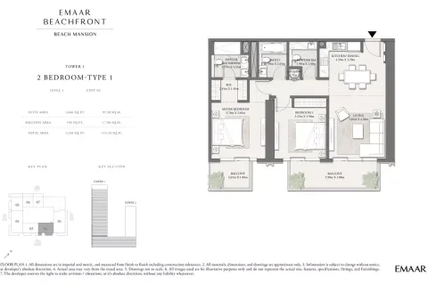 Floor plan, 2 Beds, 1,240 sq ft