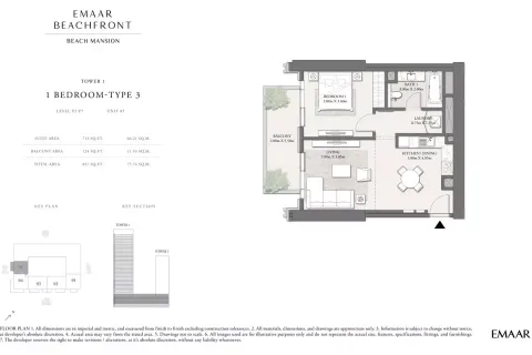 Floor plan, 1 Bed, 837 sq ft