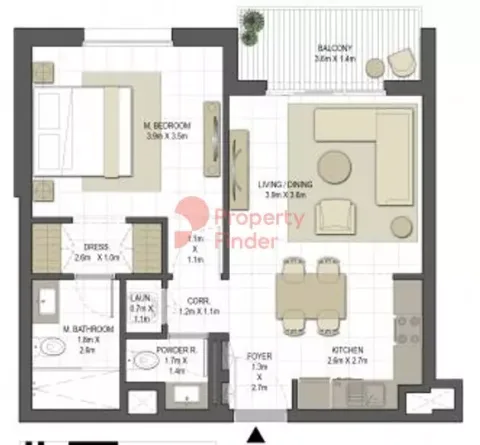 Floor plan, 1 Bed, 720 sq ft