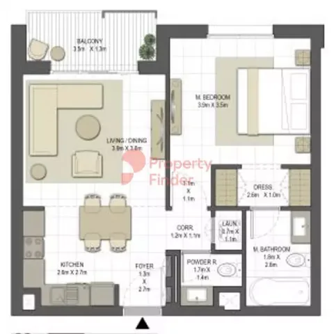 Floor plan, 1 Bed, 713 sq ft