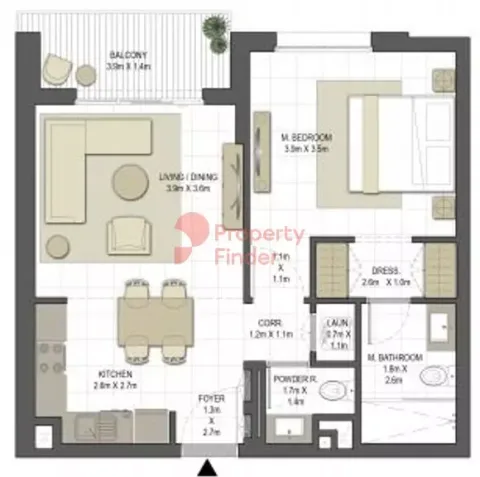 Floor plan, 1 Bed, 720 sq ft