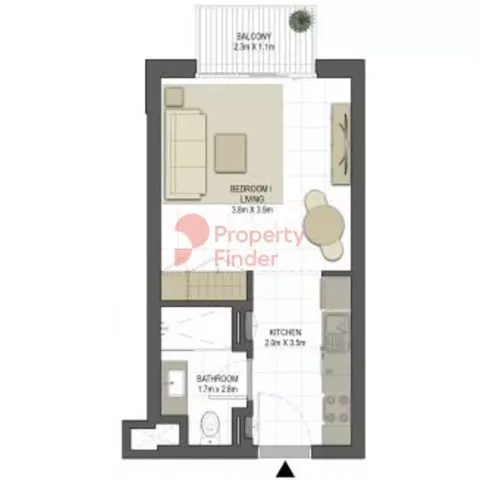 Floor plan, Studio, 378 sq ft