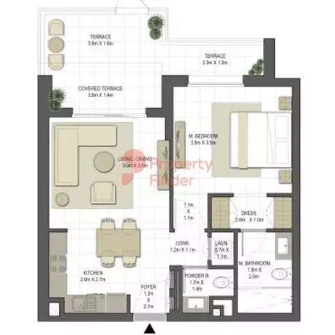 Floor plan, 1 Bed, 720 sq ft
