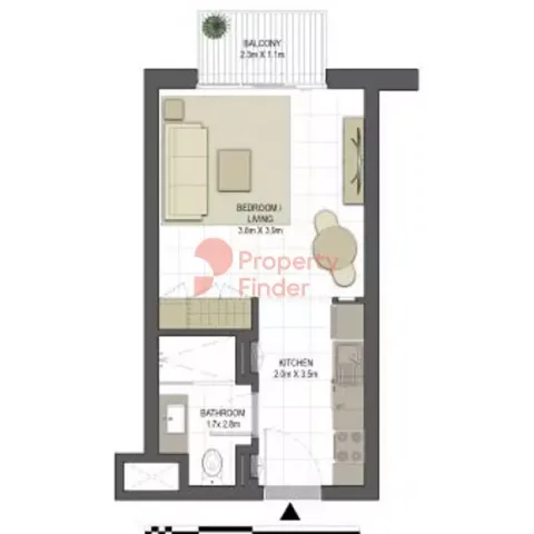 Floor plan, Studio, 388 sq ft