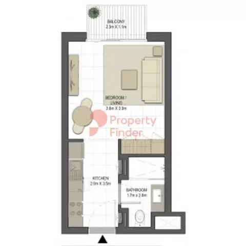 Floor plan, Studio, 377 sq ft