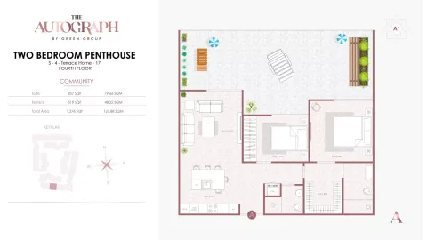 Floor plan, 2 Beds, 1,376 sq ft