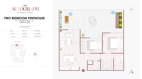 Floor plan, 2 Beds, 1,384 sq ft