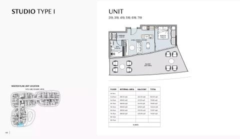 Floor plan, Studio, 719 sq ft
