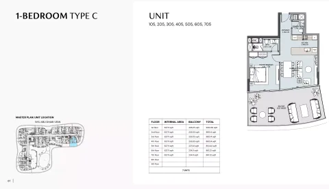 Floor plan, 1 Bed, 854 sq ft
