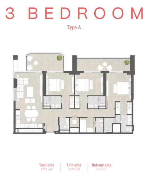 Floor plan, 3 Beds, 1,786 sq ft