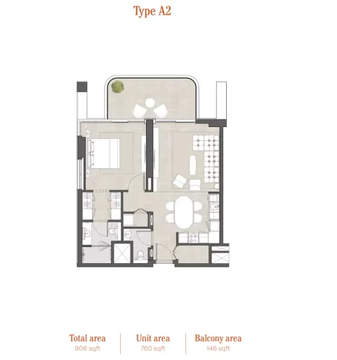 Floor plan, 1 Bed, 906 sq ft