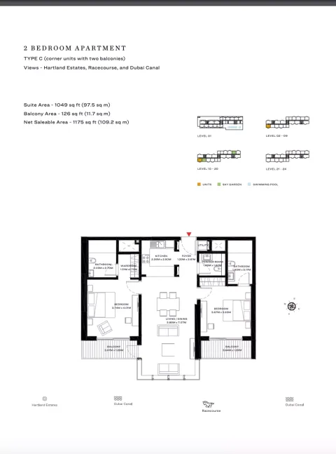 Floor plan, 2 Beds, 1,175 sq ft
