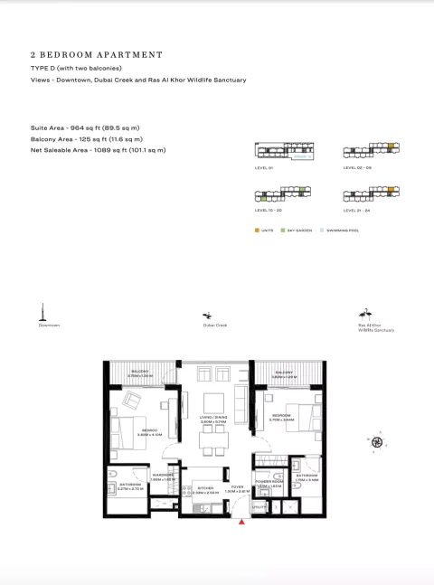 Floor plan, 2 Beds, 1,089 sq ft
