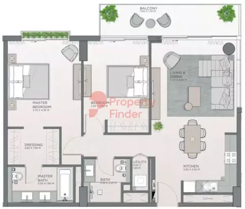 Floor plan, 2 Beds, 1,154 sq ft