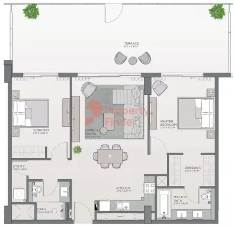 Floor plan, 2 Beds, 1,543 sq ft