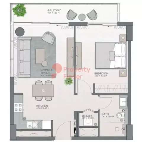 Floor plan, 1 Bed, 720 sq ft