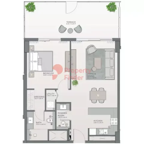 Floor plan, 1 Bed, 1,065 sq ft