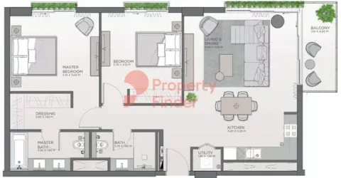Floor plan, 2 Beds, 1,154 sq ft