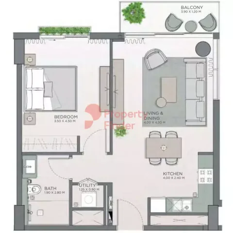 Floor plan, 1 Bed, 680 sq ft