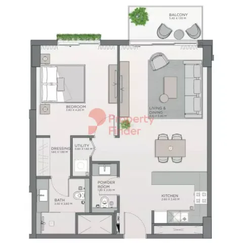 Floor plan, 1 Bed, 833 sq ft