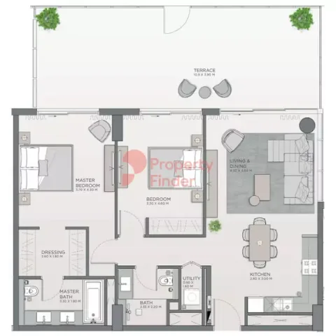 Floor plan, 2 Beds, 1,492 sq ft