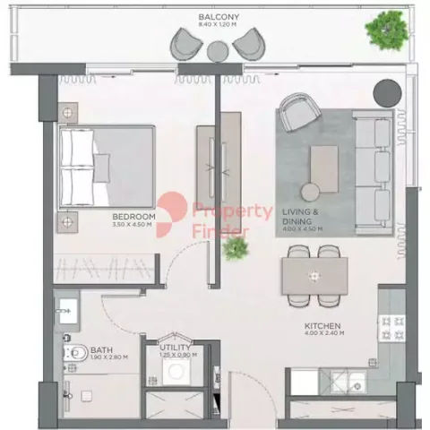 Floor plan, 1 Bed, 739 sq ft