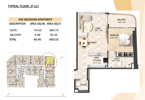 Floor plan, 1 Bed, 650 sq ft
