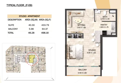 Floor plan, Studio, 498 sq ft