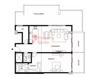 Floor plan, 1 Bed, 0 sq ft