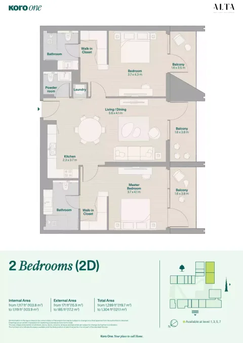 Floor plan, 2 Beds, 1,304 sq ft