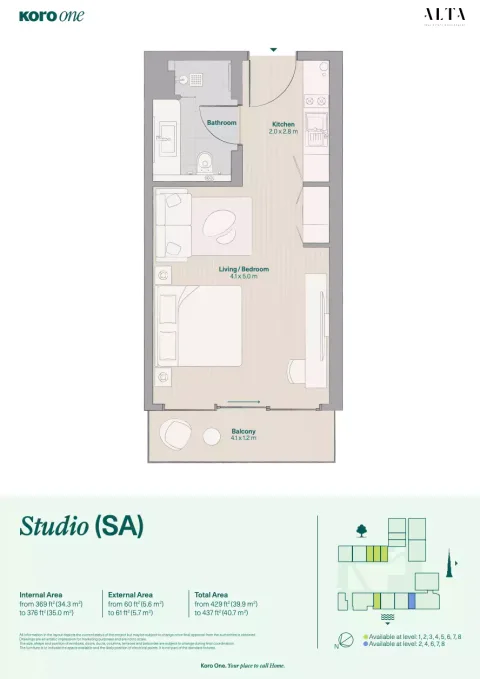 Floor plan, Studio, 437 sq ft