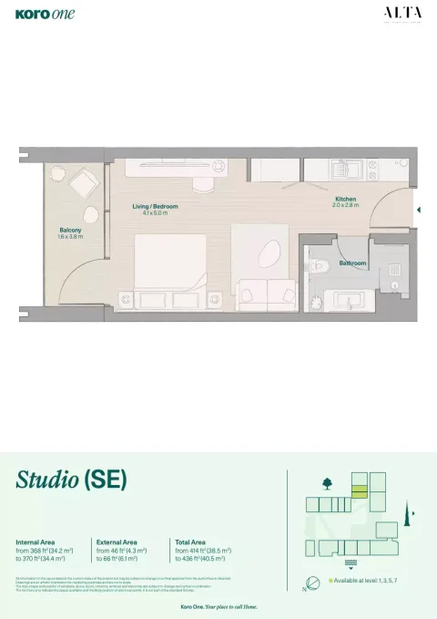 Floor plan, Studio, 436 sq ft
