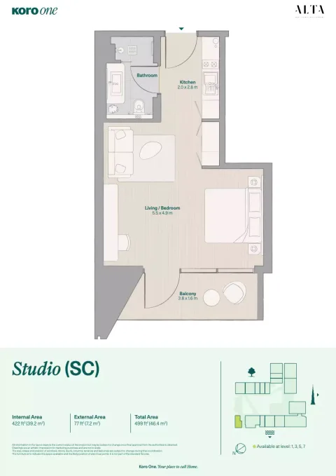 Floor plan, Studio, 499 sq ft