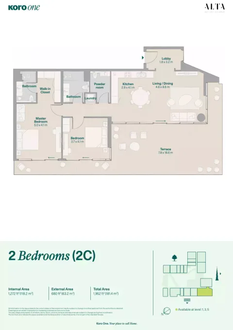 Floor plan, 2 Beds, 1,952 sq ft
