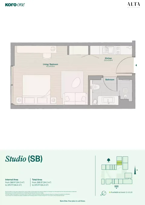 Floor plan, Studio, 370 sq ft
