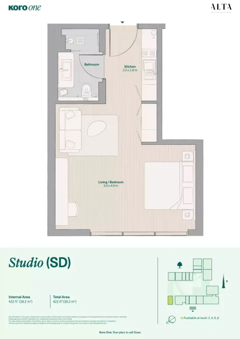 Floor plan, Studio, 422 sq ft