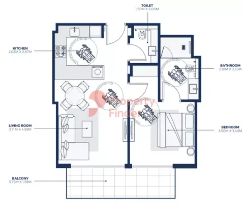 Floor plan, 1 Bed, 727 sq ft