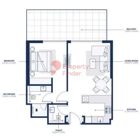 Floor plan, 1 Bed, 854 sq ft