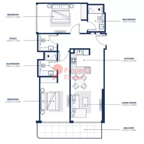 Floor plan, 2 Beds, 1,068 sq ft