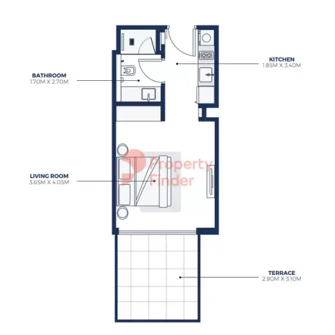 Floor plan, Studio, 424 sq ft